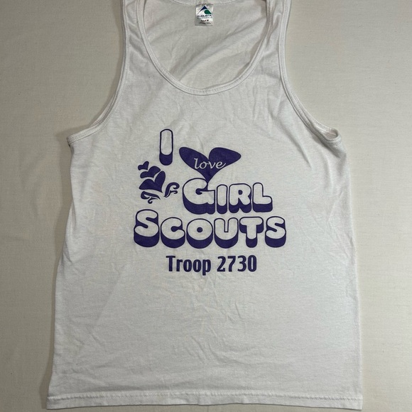 Girl Scouts Troop Tank Top White With Purple Writing Size Medium - Picture 1 of 3